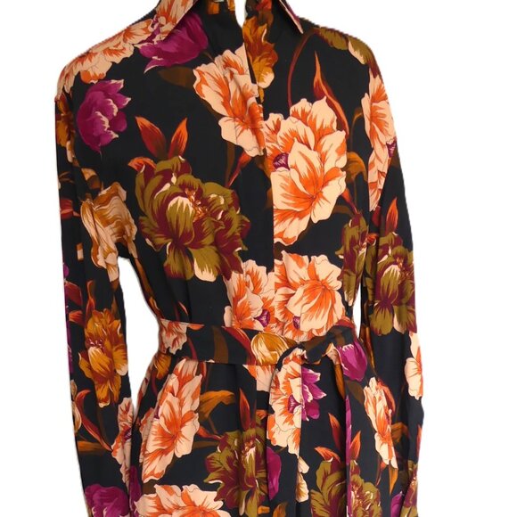 Stenstroms Frida Floral Print Long Shirt Dress with Matching Belt USA Size Small - Picture 1 of 15